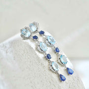 Natural Aquamarine Earrings 5.55ct With Diamond 0.26ct and Sapphire 18K Gold